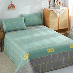 JC HOME Green & Yellow Geometric 186 TC Pure Cotton King Bedsheet & 2 Pillow Covers-image-49