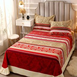 JC HOME Maroon & White Floral Printed King Bedsheet Set-image-49
