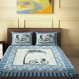 Spangle Blue & Black Cartoon Characters Cotton 260 TC King Bedsheet with 2 Pillow Covers-image-61