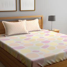 KLOTTHE Yellow & White Printed 300TC Fitted Double King Bedsheet With 2 Pillow Covers-image-20