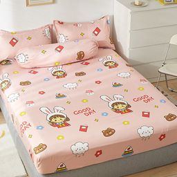 JC HOME Pink & White Printed 150 TC Fitted Single Bedsheet & Pillow Cover-image-66