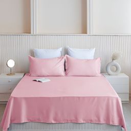 HOMEMONDE Pink 210 TC King Bedsheet with 2 Pillow Covers-image-53