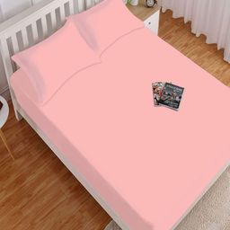 HOKIPO Pink 130 TC Cotton Fitted Queen Bedsheet with 2 Pillow Covers-image-81