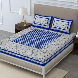 POORAK Blue & White Floral 104 TC Queen Bedsheet with 2 Pillow Covers-image-98