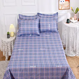 JC HOME Blue & Black Geometric 140 TC Queen Bedsheet With 2 Pillow Covers-picture-34