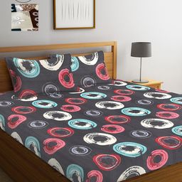 Arrabi Multicoloured Printed 300 TC Pack Of 2 King Bedsheet With Pillow Cover Set-65