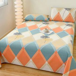 JC HOME Orange & Blue Geometric Printed 186 TC Cotton Queen Bedsheet & Pillow Covers-image-11