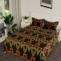 Kuber Industries Black Heart Design 144 TC Cotton Queen Bedsheet With 2 Pillow Covers-image-48