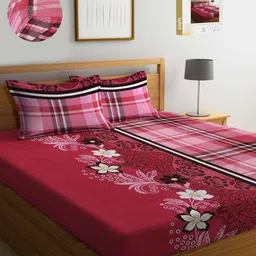 KLOTTHE Maroon Floral 300 TC King Size Fitted Bedsheet with 2 Pillow Covers-image-67
