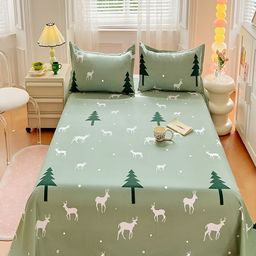 JC HOME Green & White Graphic 150 TC King Bedsheet with 2 Pillow Covers-image-39