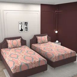 BELVOSTUM Pink & Blue Ethnic Motifs Cotton 250 TC 2 Single Bedsheet With 2 Pillow Covers-image-86