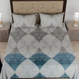 Comfowell Grey & Blue Abstract Printed Cotton 210 TC King Bedsheet With 2 Pillow Covers-27