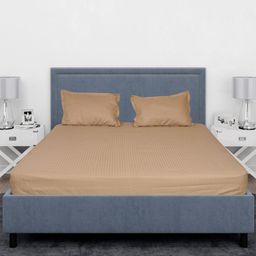 Black gold Beige Striped Cotton 220 TC King Bedsheet With 2 Pillow Covers-9