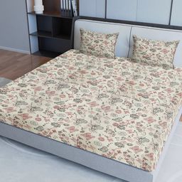 Aura Maroon & Beige Floral Cotton 200 TC King Bedsheet with Pillow Covers-picture-7