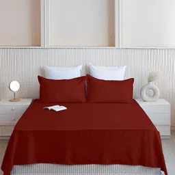HOMEMONDE Maroon 210 TC Single Bedsheet with 2 Pillow Covers-image-45