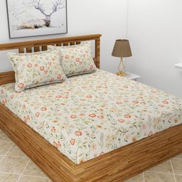 BREVARD Off White & Pink Cartoon Characters 210 TC Queen Bedsheet with 2 Pillow Covers-image-43