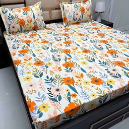 Pure Decor White & Blue Floral Printed 300 TC King Bedsheet Set-picture-28