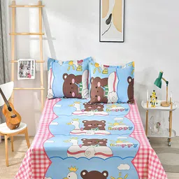 JC HOME Blue & Yellow Graphic 160 TC King Bedsheet with 2 Pillow Covers-image-59
