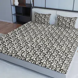 Sangria Black Printed Cotton 200 TC Queen Bedsheet With 2 Pillow Covers-picture-12