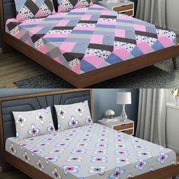 Aura Blue & Purple Floral 144 TC 2 Queen Bedsheet with 4 Pillow Covers-image-43