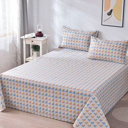JC HOME White & Khaki Geometric 160 TC Queen Bedsheet With 2 Pillow Covers-image-5
