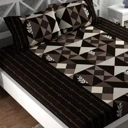 CG HOMES Brown & Black Geometric 180 TC Queen Bedsheet With 2 Pillow Covers-image-15