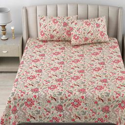 BILBERRY Red & Cream Floral Printed Pure Cotton180 TC King Bedsheet Set 4.57m x 4.57m-13