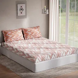 DDecor Orange & White 144 TC Cotton Queen Bedsheet with 2 Pillow Covers-image-32