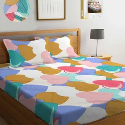 KLOTTHE Multicoloured Conversational 300 TC King Size Fitted Bedsheet with 2 Pillow Covers-image-33