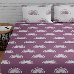 Huesland sunrise White & Purple Geometric 144 TC Cotton King Bedsheet with 2 Pillow Covers-image-63
