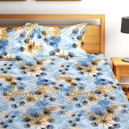 Home Sizzler Blue Floral Fitted 144 TC King Bedsheet with 2 Pillow Covers-image-87