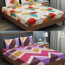 Aura Purple & White Geometric 144 TC 2 Queen Bedsheet with 4 Pillow Covers-image-8
