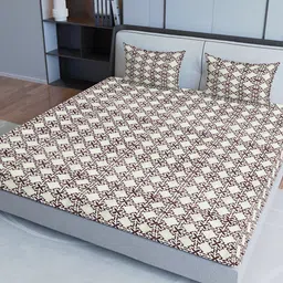 Sangria Maroon & White Printed Cotton 200 TC King Bedsheet With 2 Pillow Covers-image-73