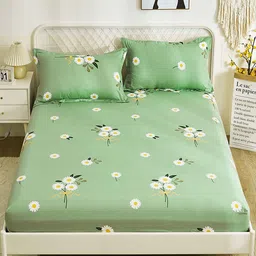JC HOME Green & White Floral Printed 120 TC King Bedsheet with 2 Pillow Cover-picture-30