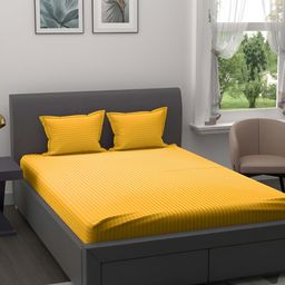 JAIPUR FABRIC Yellow Striped Cotton 160 TC King Bedsheet with 2 Pillow Covers-20