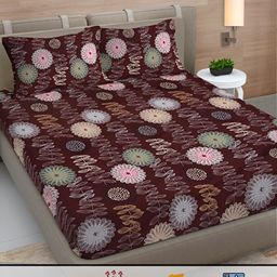 FABINALIV Maroon & Blue Floral 300 TC King Bedsheet With 2 Pillow Covers-image-64