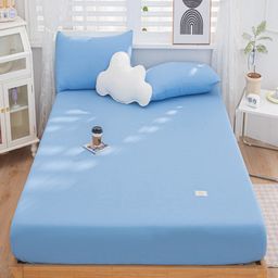 JC HOME Blue 150 TC Fitted Queen Bedsheet With 2 Pillow Covers-image-39
