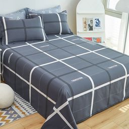JC HOME Charcoal & White Checked 186 TC Cotton Queen Bedsheet with 4 Pillow Covers-image-111
