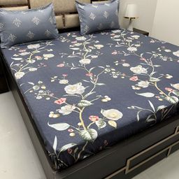 Pure Decor Blue & Green Floral Cotton 300 TC King Bedsheet with 2 Pillow Covers-picture-15
