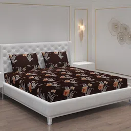 Moca By Monte Carlo Dazzle Coffee Brown Microfiber 120 TC Queen Bedsheet & 2 Pillow Covers-image-36