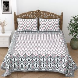 Comfowell Grey & White Floral Printed 244 TC Single Bedsheet with 2 Pillow Covers-image-31