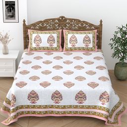 Comfowell Green & White Floral Printed Cotton 244 TC King Bedsheet With 2 Pillow Covers-picture-35