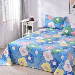 JC HOME Blue & Yellow Floral 160 TC Single Bedsheet with 1 Pillow Cover-picture-18