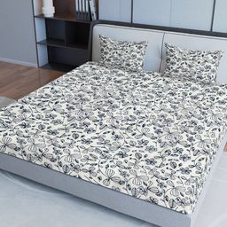 Aura Beige & Black Printed Pure Cotton 200 TC King Bedsheet with 2 Pillow Covers-picture-28