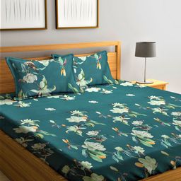 Home Sizzler Green 210 TC Microfibre Double Bedsheet With 2 Pillow Covers-image-45