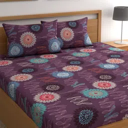 CHHAVI INDIA Purple & Blue Floral Printed 210 TC Queen Bedsheet & 2 Pillow Covers-image-44