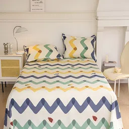 JC HOME Beige & Yellow Geometric 160 TC King Bedsheet with 2 Pillow Covers-picture-45