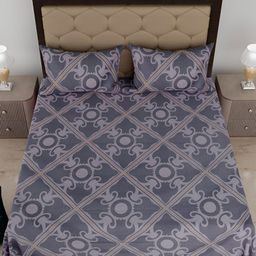 Comfowell Beige & Grey Ethnic Motifs Cotton 210 TC King Bedsheet With 2 Pillow Covers-image-73