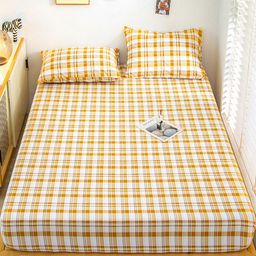 JC HOME Yellow & White Geometric Fitted Single Bedsheet with 2 Pillow Covers-image-62