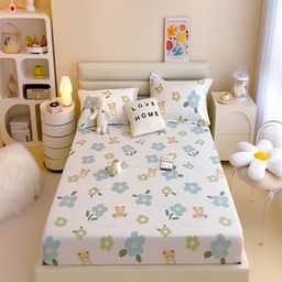 JC HOME White & Blue Graphic Cotton Fitted King Bedsheet with 2 Pillow Covers-picture-12